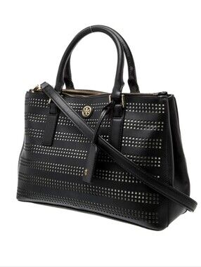 Tory Burch Saffiano Authentic Black Leather Top Handle  Bag